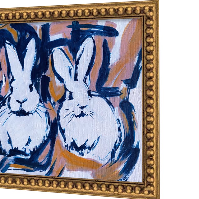 Chinoiserie Original Bunny Painting Hand Painted Acrylic Framed Rabbit Art by Tatiana Duperault For Sale - Image 3 of 4