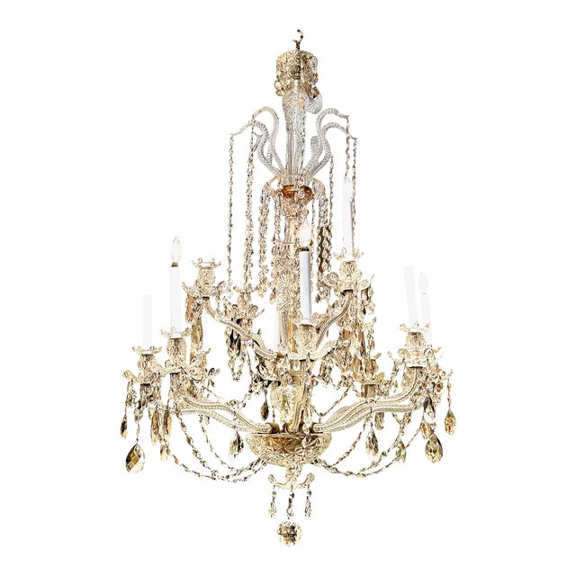 Large 12-Light Bohemian Cut Crystal Chandelier For Sale