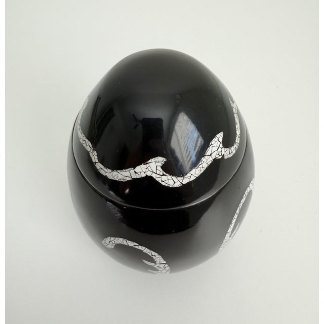 Art Deco Revival style eggshell and lacquer lidded canister box, reminiscent of work produced by famed Swiss-French...