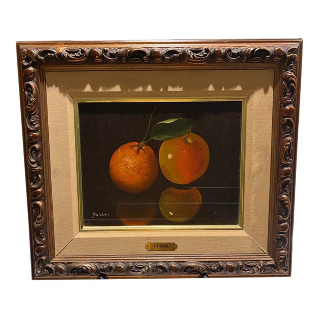 1960s Antonio Gusini Signed Mid-Century Realism Italian Citrus Oil Painting For Sale
