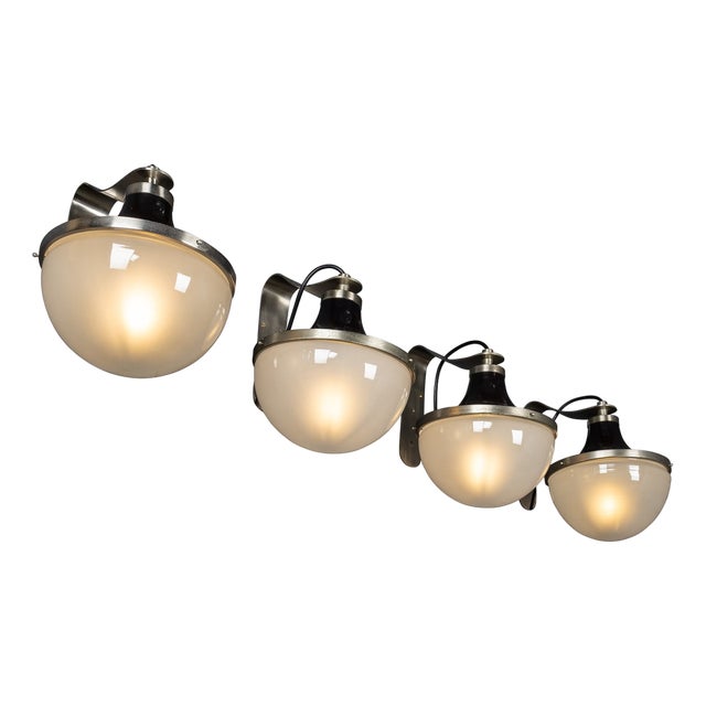 Vintage Italian Metal & Opaque Glass Wall Lights, 1950s, Set of 4 For Sale