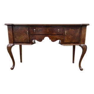 Vintage English Georgian Style Queen Anne Burled Wood Sideboard Credenza For Sale
