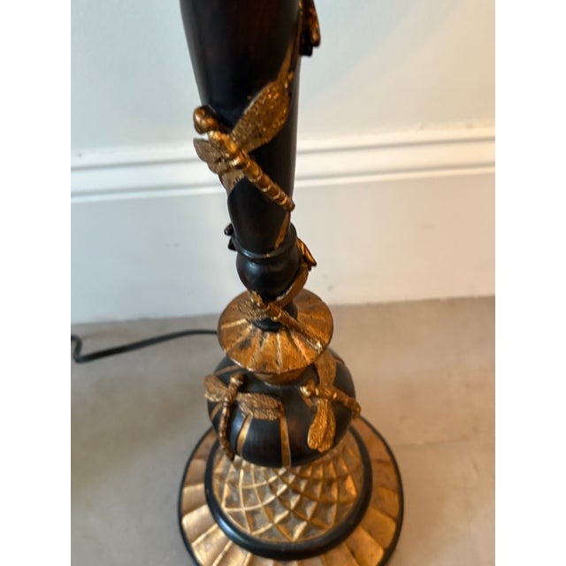 1990s Tall Gold Leaf and Black Dragonfly Column Lamps - A Pair For Sale In Savannah - Image 6 of 12