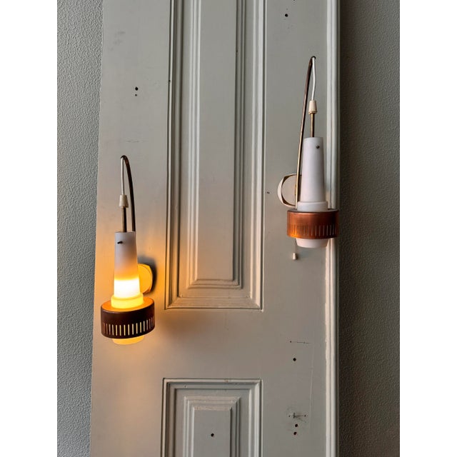 Mid-Century Modern Scandinavian Sconces in Brass and Opaline Glass, 1950s, Set of 2 For Sale - Image 10 of 10