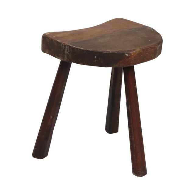 Vintage Rustic Wabi-Sabi Wooden Three-Legged Milking Stool, France For Sale - Image 6 of 18