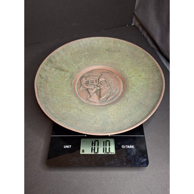 Vintage 1950s Heavy Pal-Bell Israel Verdigris Brass 9.5" Wall Plate Rabbi Shofar For Sale - Image 14 of 14