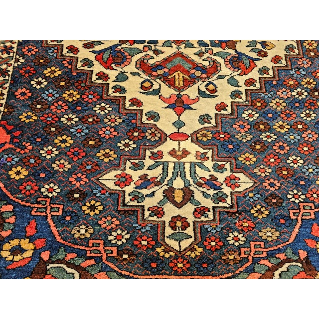 Vintage Persian Bakhtiari Bibibaft Rug, Hand-Knotted Wool, Geometric Medallion Design, Vegetable Dyes, Navy & Red, 5x7 For Sale - Image 15 of 18