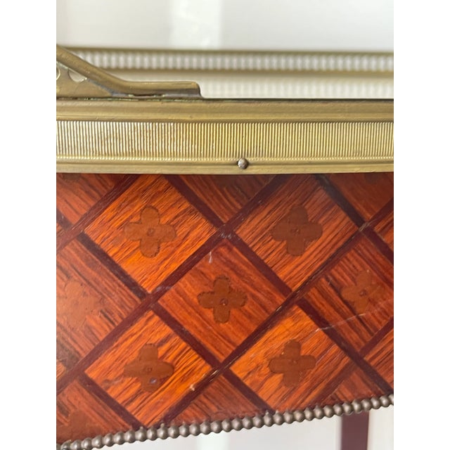 French Marquetry, Brass Gallery & Marble Top Gueridon Table, Early 20Th. C For Sale - Image 13 of 18