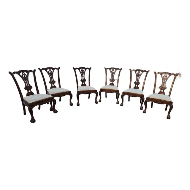 1970s Set of 6 Carved Chippendale Style Dining Chairs With Claw Feet For Sale