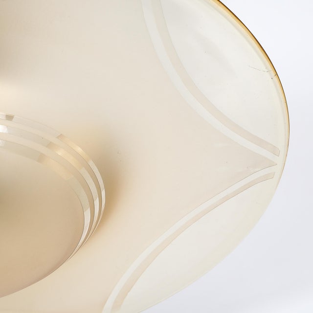 Rose 1930s Art Deco Signed Daum Frosted Rose-Hue Saucer-Form Pendant Chandelier For Sale - Image 8 of 18