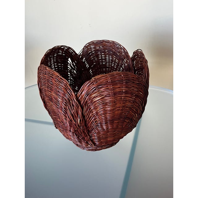 Finely Woven Mahogany Toned Rattan Planter For Sale - Image 4 of 7