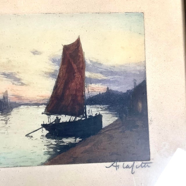 Manuel Robbe Alphonse Lafitte Sailboat Artist Signed Etching Aquatint 1920s 5x7”. Good condition. Signed by the artist in...