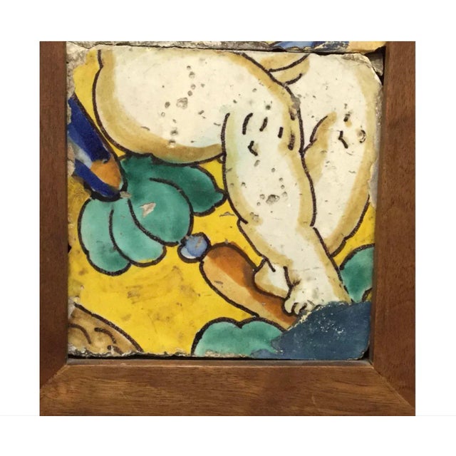 18th Century Italian Majolica Faience Pottery Putto Framed Tiles For Sale - Image 4 of 11