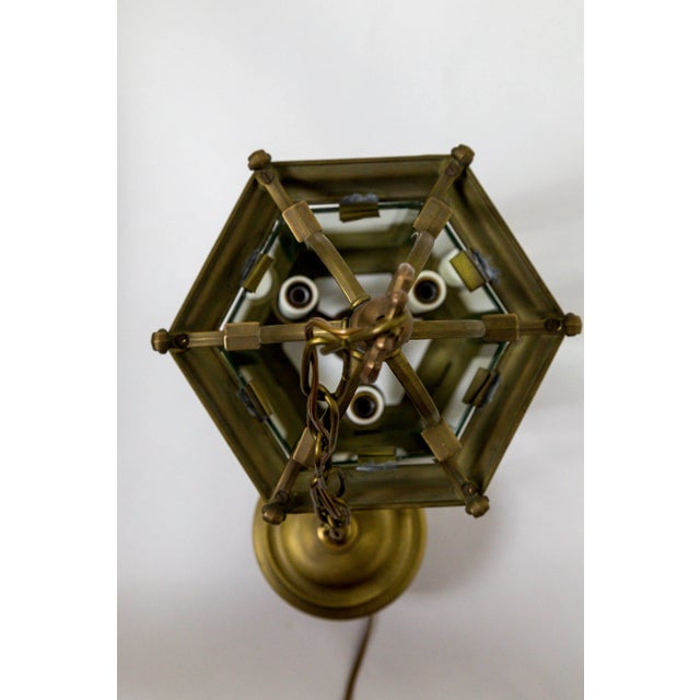 Bronze Mid-Century Italian Pagoda-Esque Bronze & Beveled Glass Lantern For Sale - Image 8 of 12