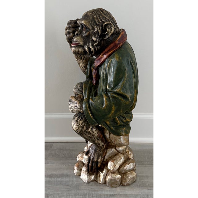 Italian Vintage Italian Carved Polychrome Monkey Scholar Figure 23” Decorative Sculpture For Sale - Image 3 of 5