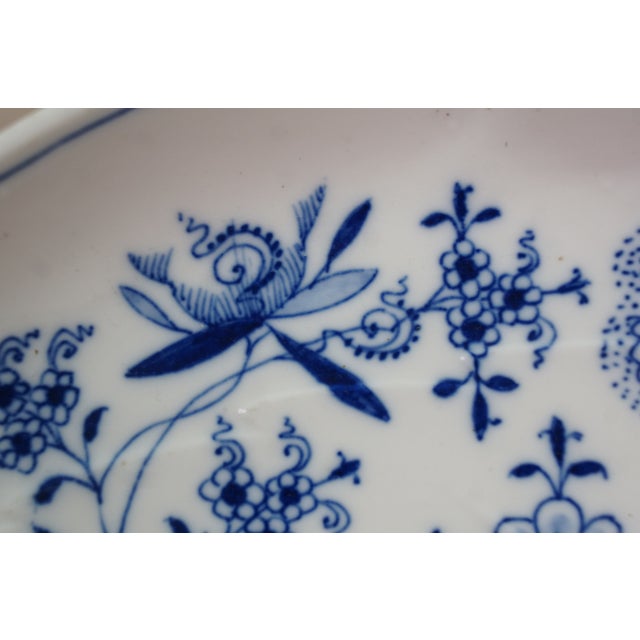 Antique German Meissen Blue Onion Scalloped Leaf Serving Plate Platter Dish 10" For Sale - Image 10 of 13
