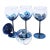 Randy Strong Signed Cobalt Blue Feather Floral Wine Goblets, Set of 4, 1980 For Sale