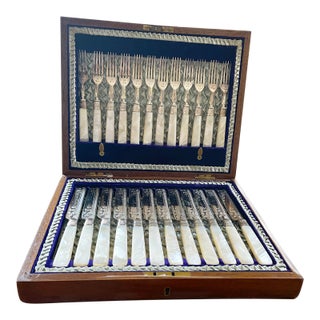 Antique Silver and Mother of Pearl Flatware Service for 12- 24 Pieces For Sale