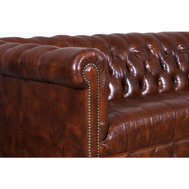 1960s Vintage Brown Leather Chesterfield Sofa For Sale - Image 5 of 13