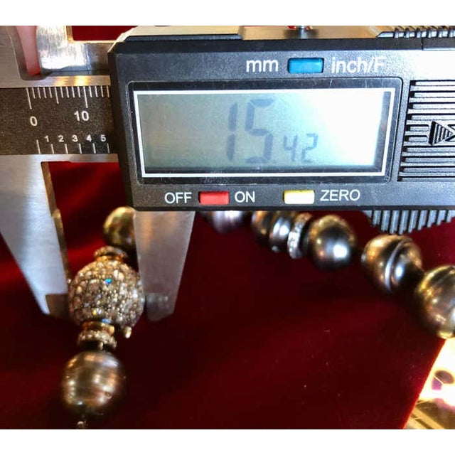 Black Baroque Pearl and Pave Diamond Long Chain Necklace. 100 14.9-12.1mm Pearls For Sale - Image 11 of 12