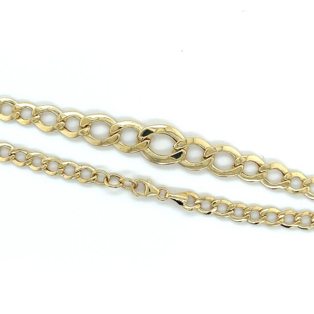 Modern 14k Yellow Gold Graduated Flat Curb Link Chain Necklace For Sale - Image 3 of 4
