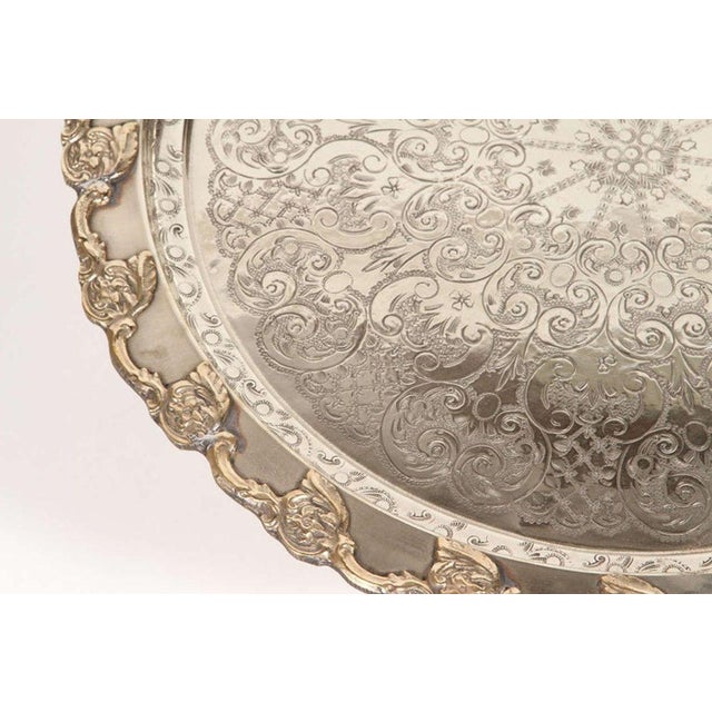 Silver Antique Moroccan Silver-Plated Tea Tray Table on Removable Legs Fez, Circa 1920 For Sale - Image 8 of 10