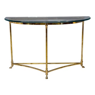 LaBarge, German Modern, Demilune Console Table, Brass, Glass, Germany, 1970s For Sale