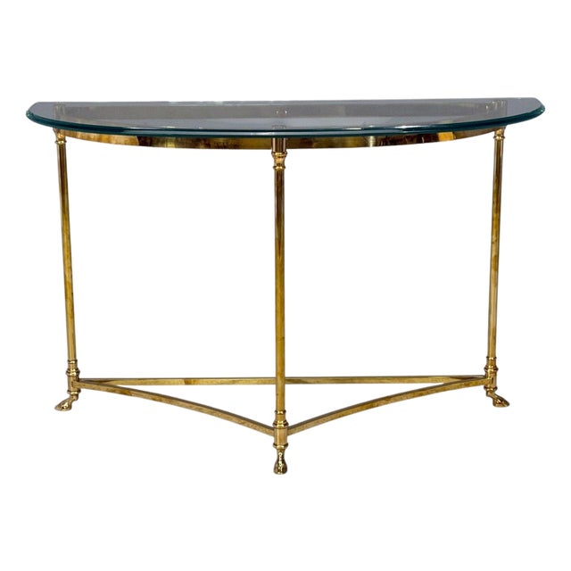 LaBarge, German Modern, Demilune Console Table, Brass, Glass, Germany, 1970s For Sale
