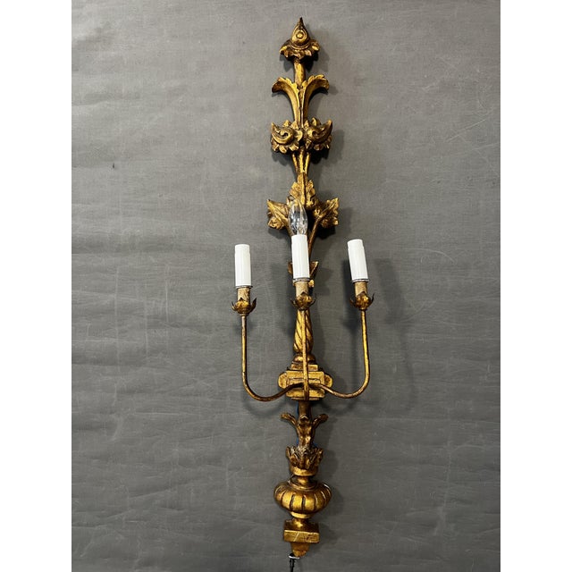 Wooden Floral 3-Arm Wall Light, 1920s For Sale - Image 3 of 11