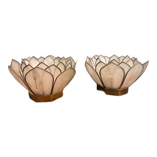 1970’s Capiz Shell Large Votive Candle Holders - a Pair For Sale