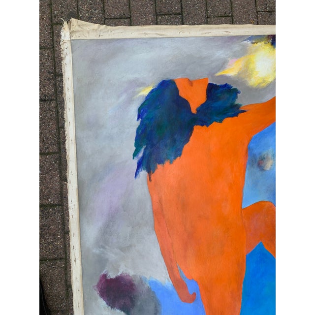 Abstract 1970’s Original Unstretched Abstract Painting Man in Clouds Signed For Sale - Image 3 of 8