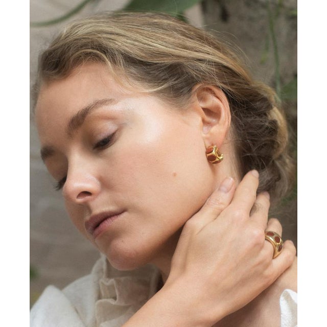 Contemporary Red Jasper Huggies, A Pair For Sale - Image 3 of 3