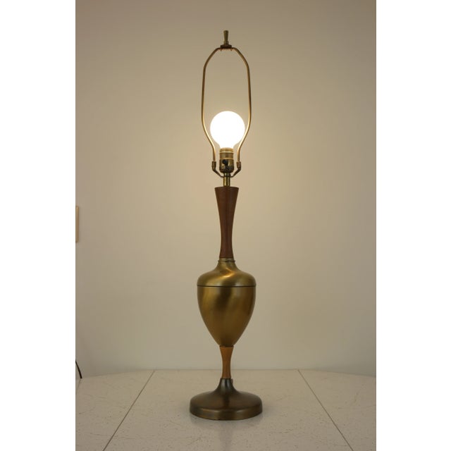 Vintage Brass & Wood Table Lamp For Sale - Image 6 of 10