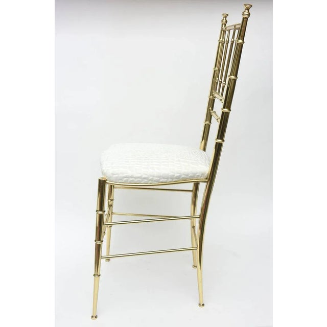 Metal Vintage Italian Chiavari Faux Bamboo Brass and Upholstered Side Chair Restored MCM For Sale - Image 7 of 10