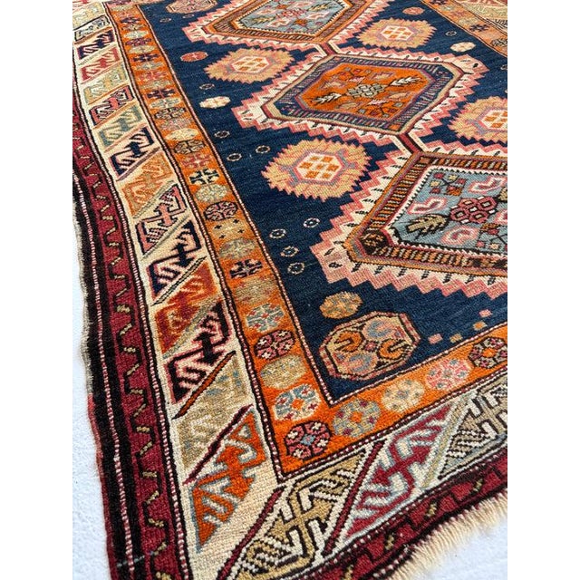 Early 20th Century Indigo Child Caucasian Rug - 3.10 X 4.9 For Sale - Image 5 of 9