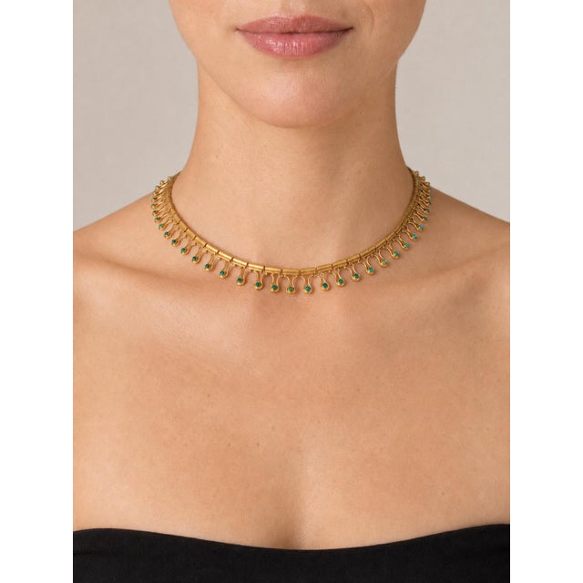 Vintage Italian Modernist 18k Gold and Turquoise Fringe Necklace For Sale - Image 13 of 13