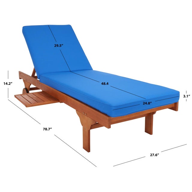 Newport Chaise Lounge Chair with Side Table, Natural/Royal Blue Cushion For Sale In Philadelphia - Image 6 of 13
