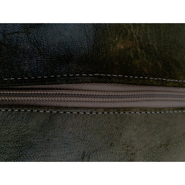 Olive Square Green Olive Handmade Moroccan Leather Pouf Cover For Sale - Image 8 of 11