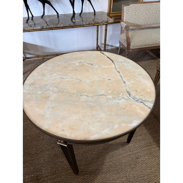 Mid 20th Century French Neoclassical-Style Circular table with Marble Top and Brass Trim For Sale - Image 17 of 18