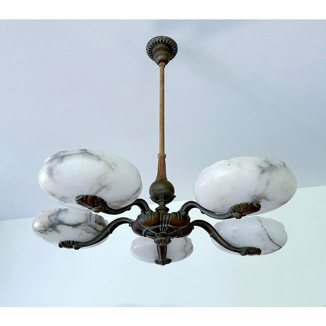 Large Art Deco Alabaster and Bronze Pendant Light, 1930s For Sale - Image 18 of 18