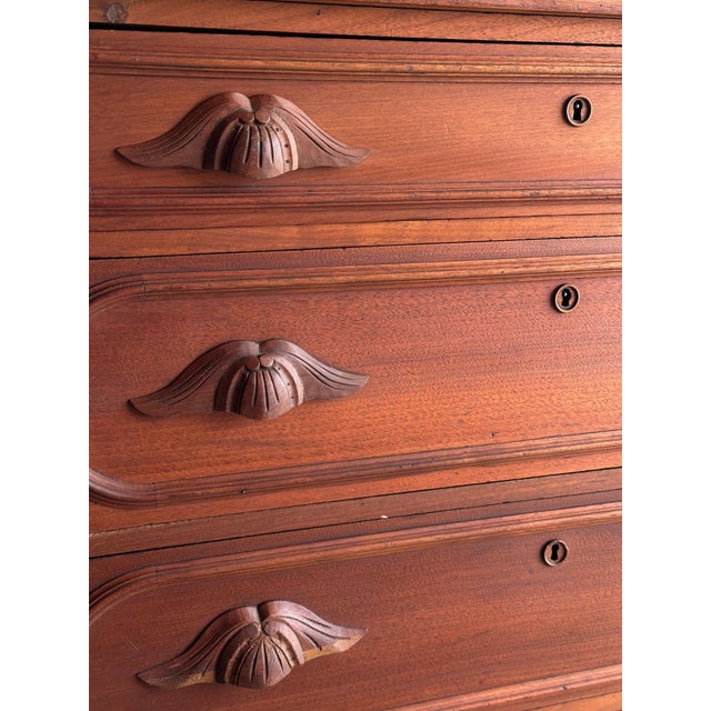 Antique Walnut Dresser With Arched Mirror and Carved Crest For Sale - Image 13 of 18