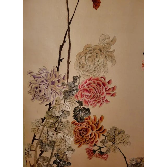Orange Vintage Old Chinese Silk Embroidery of Rooster Scroll For Sale - Image 8 of 13