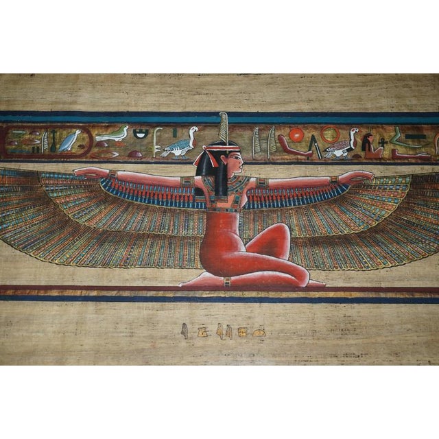 Large Egyptian Hand-Painted Papyrus of Winged Goddess Isis For Sale - Image 3 of 14