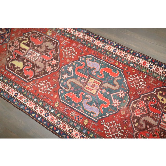 Early 20th Century Early 20th Century Distressed Cloudband Karabagh Runner - 3'5" x 12'8" For Sale - Image 5 of 10