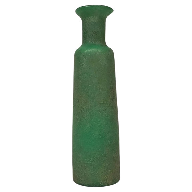 Mid-Century Modern Italian Green Scavo Glass Vase with Matte Finish, 1960s For Sale