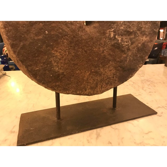 Late 19th Century Antique Mill Stone Sculpture Mounted on a Metal Stand For Sale - Image 5 of 7
