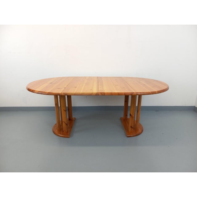 Vintage Scandinavian Pine Round Dining Table with Extensions in the style of Rainer Daumiller, 1970s For Sale - Image 16 of 18