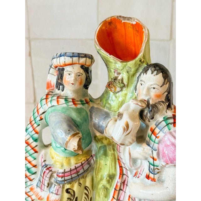 Antique English Staffordshire Spill Vase Decorated With a Scottish Man and Woman, Circa 1860 For Sale In Dallas - Image 6 of 9