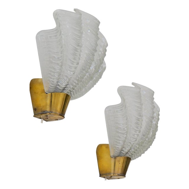 Mid-Century Modern Brass and Glass Wall Lights from ASEA, 1950s, Set of 2 For Sale