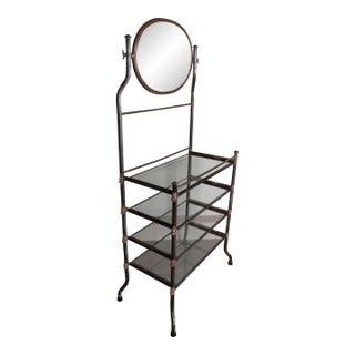 Steel and Brass Etagere With Bevelled Mirror Circa 1930 For Sale
